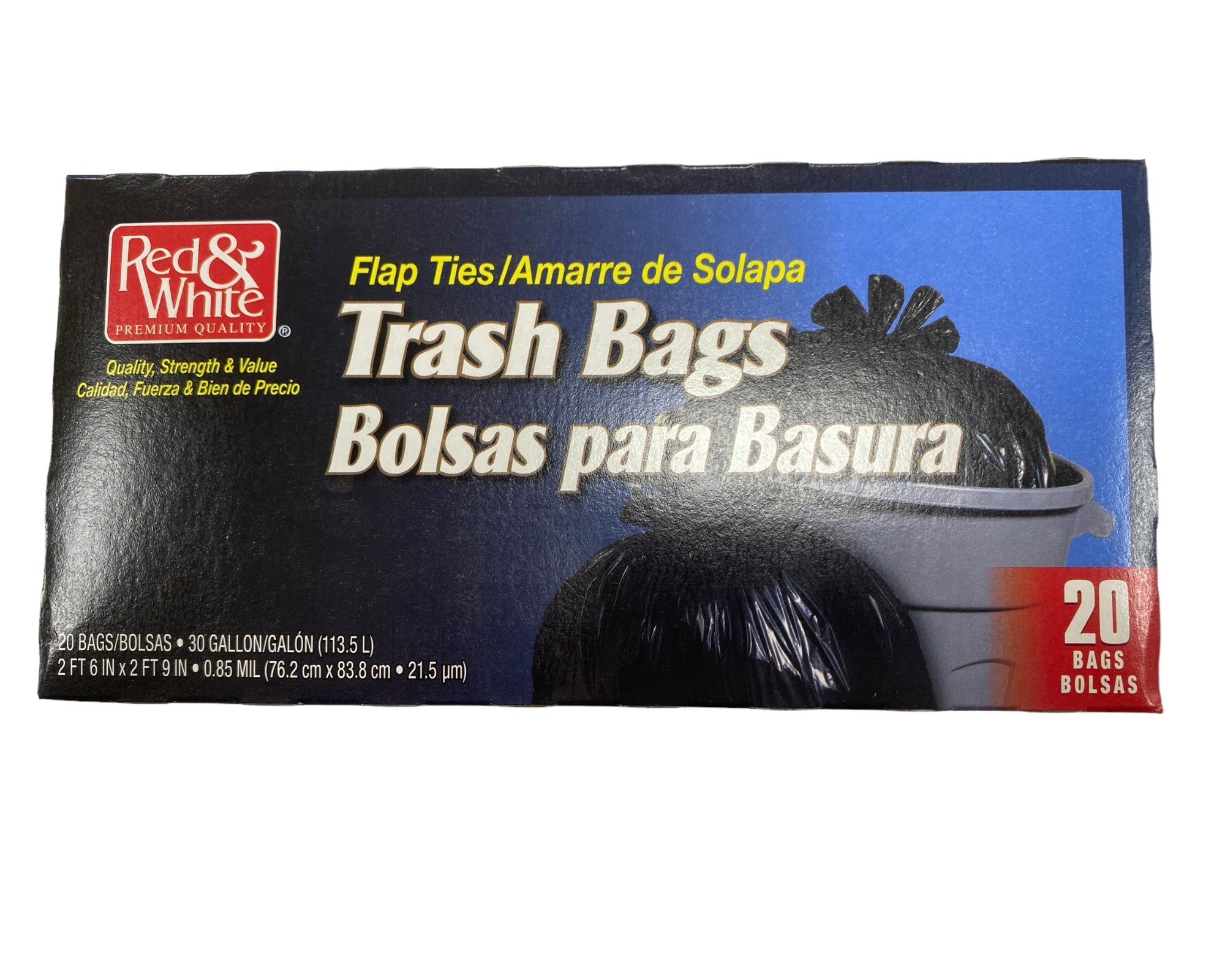 30 Gallon Red & White Flap Trash Bags - 20 ct