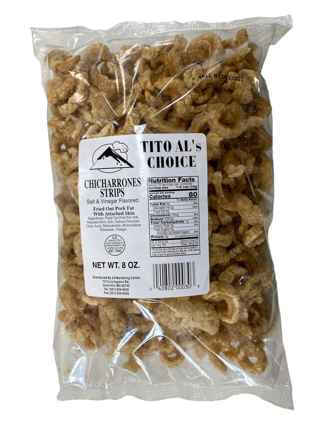 Tito Al’s Choice Chicharrones Strips Salt & Vinegar Flavor 8 oz